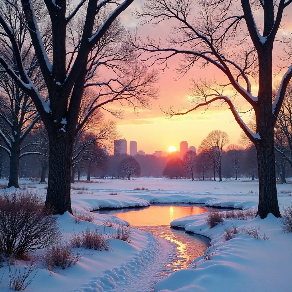 Sunset Tranquility in Palmer Park, Detroit (Winter)