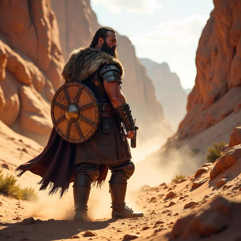 Viking Warrior in a Desert Canyon