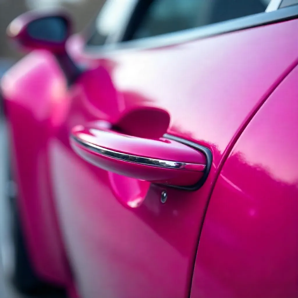 Macro Shot of a Vibrant Pink Car Door Handle in Modern Design