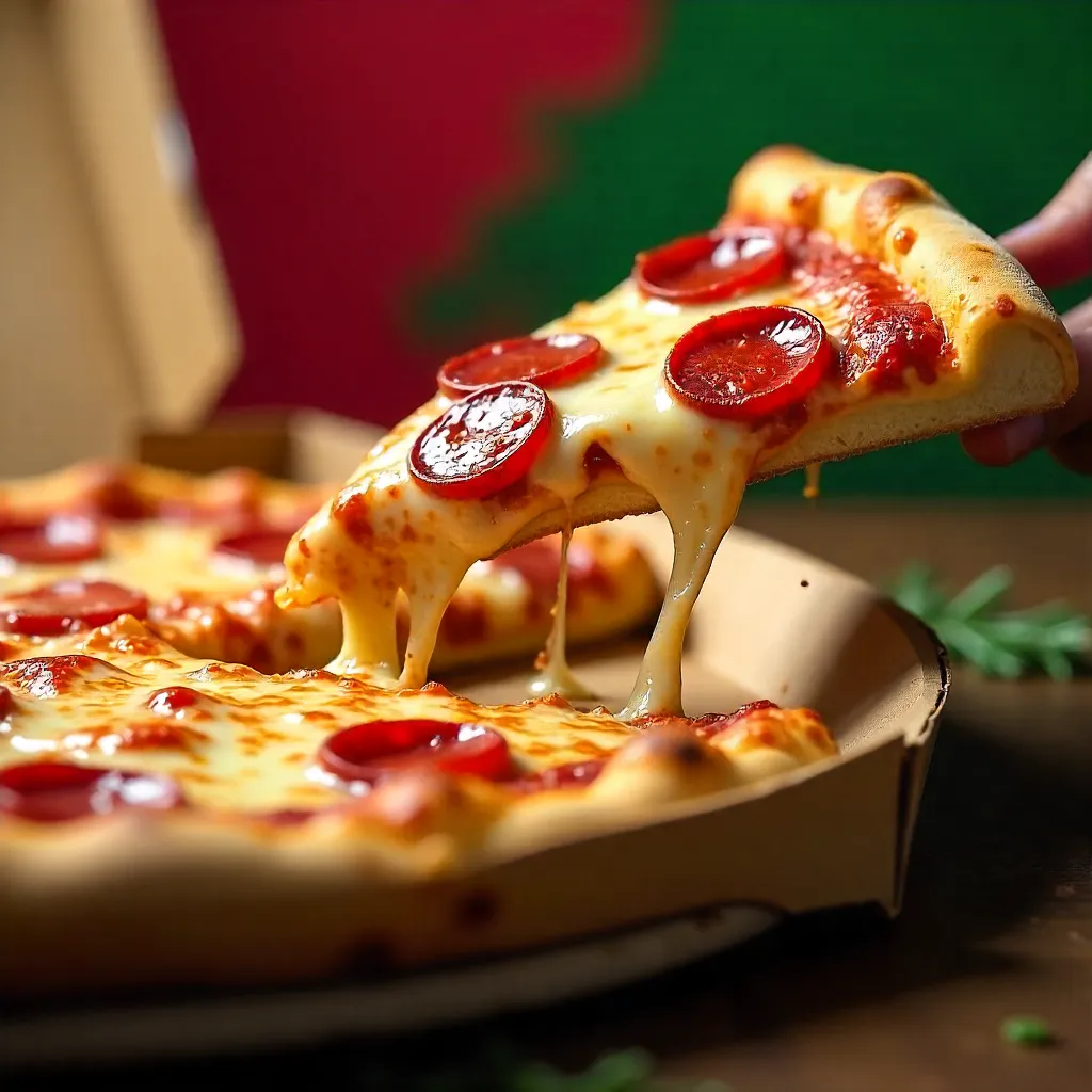 Close-up Pepperoni Slice Tug from Pizza Box
