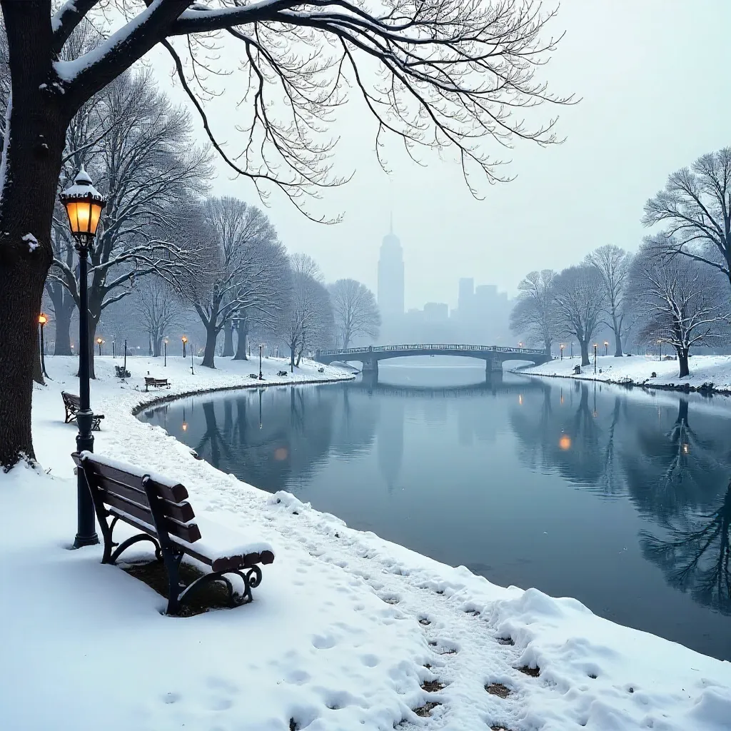 Snowy Reflections in Boston Public Garden