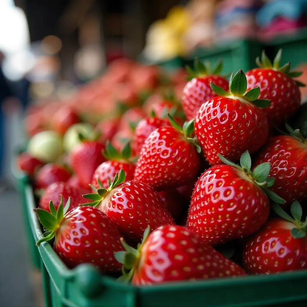 Close-Up Market Strawberries in Vivid Red