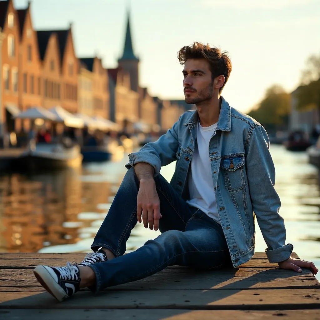 Casual Young Man on a Lille Dock by the Water