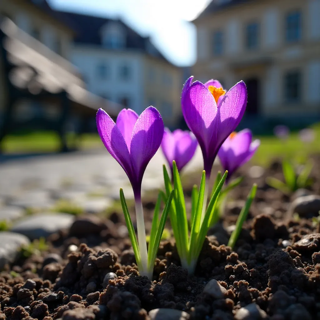 Delicate Purple Crocus in a Munich Spring Garden