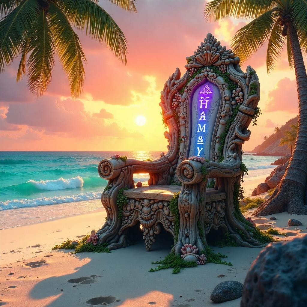 Throne of Tides on a Sunset Beach