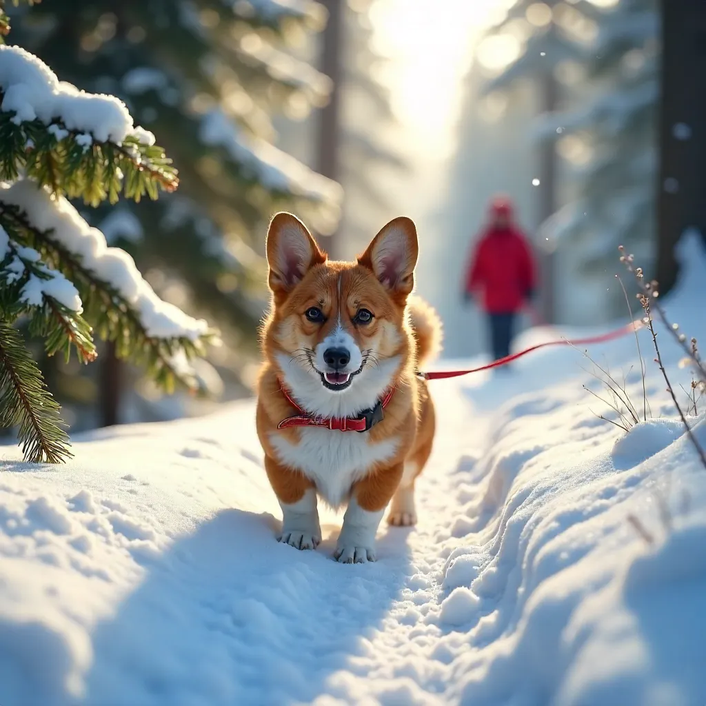Snowy Forest Stroll with an Adorable Corgi