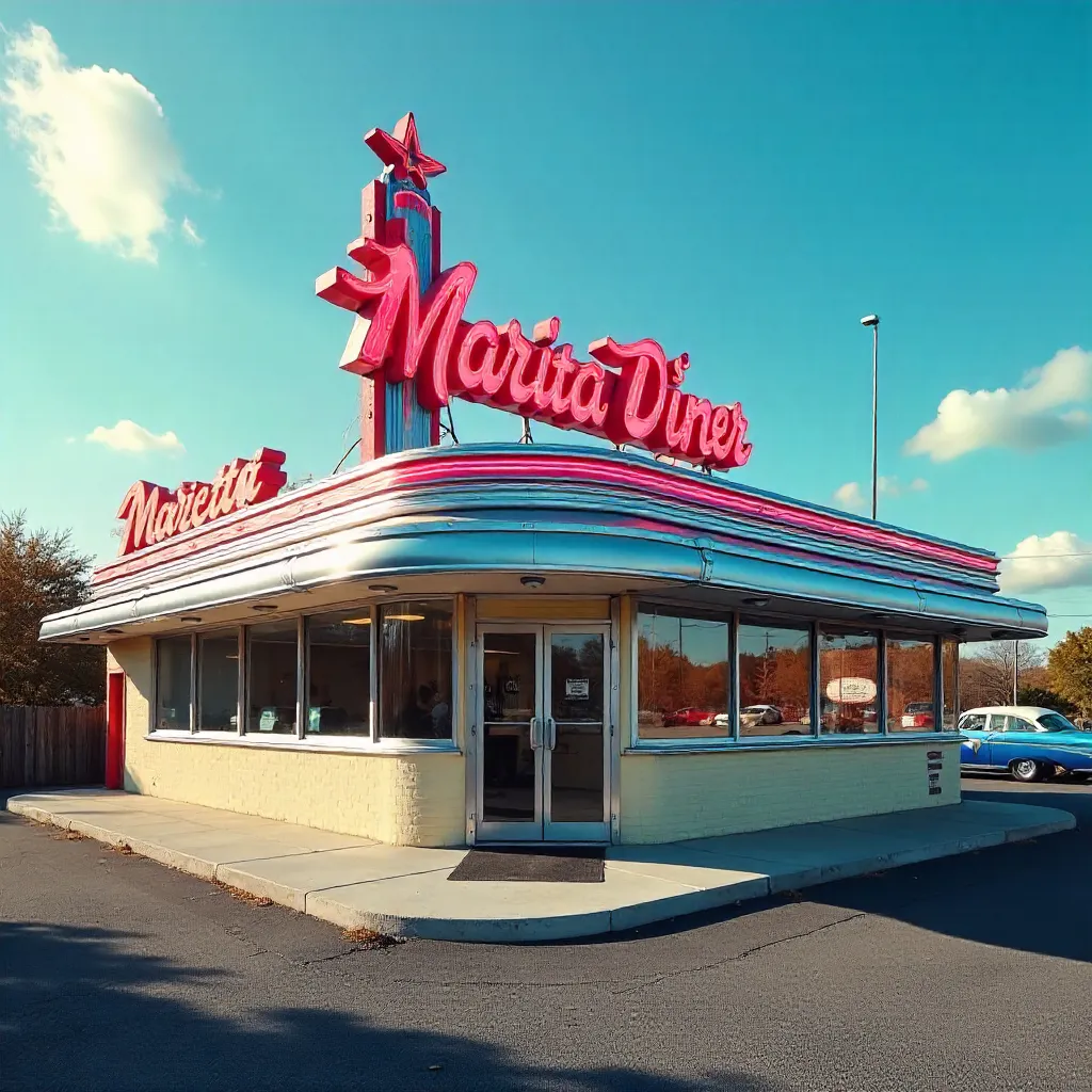 Retro Marietta Diner Exterior Under Blue Georgia Sky