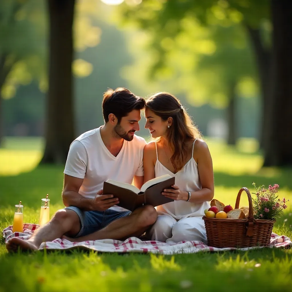 Romantic Park Picnic: Reading Side by Side