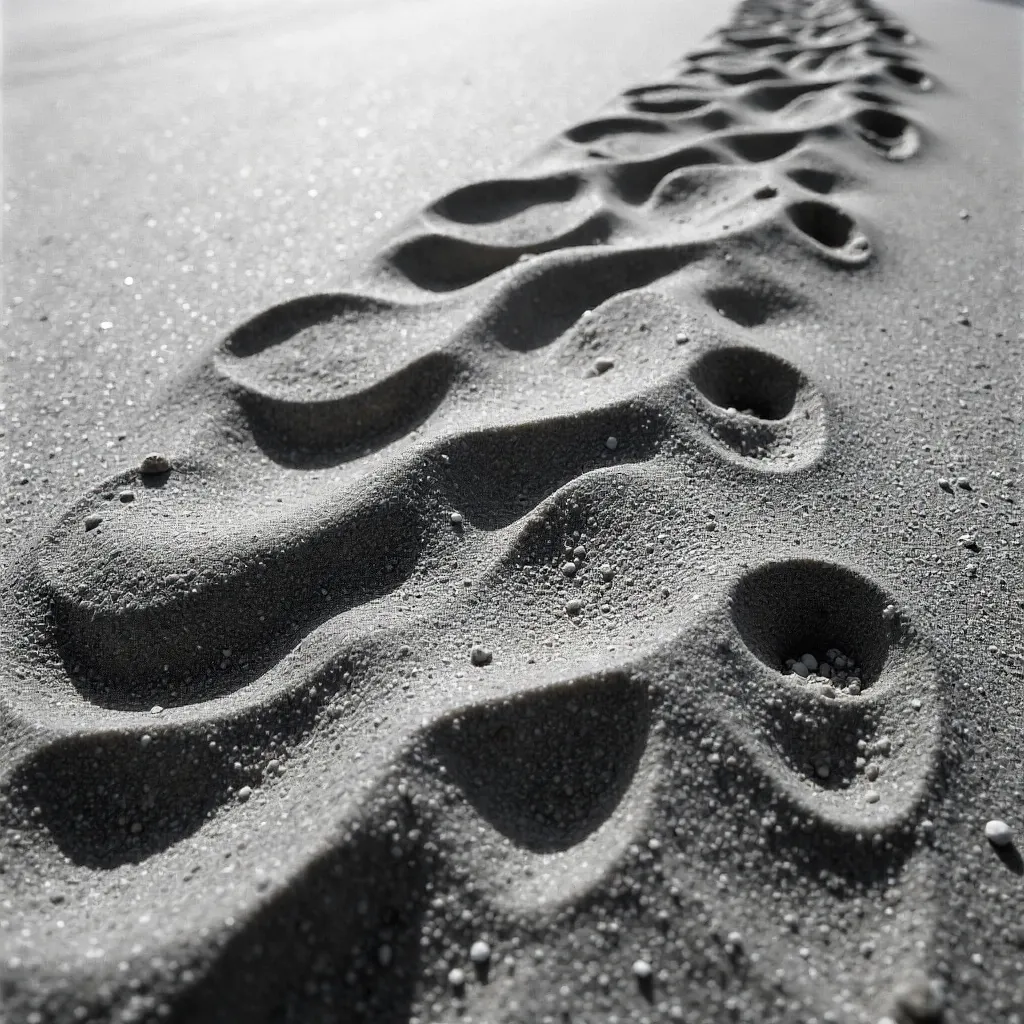 Monochrome Sand: Footprints and Tire Tracks