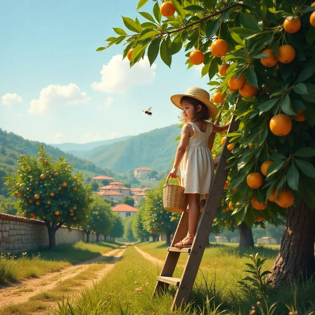 Young Girl on Ladder in Hatay Orchard