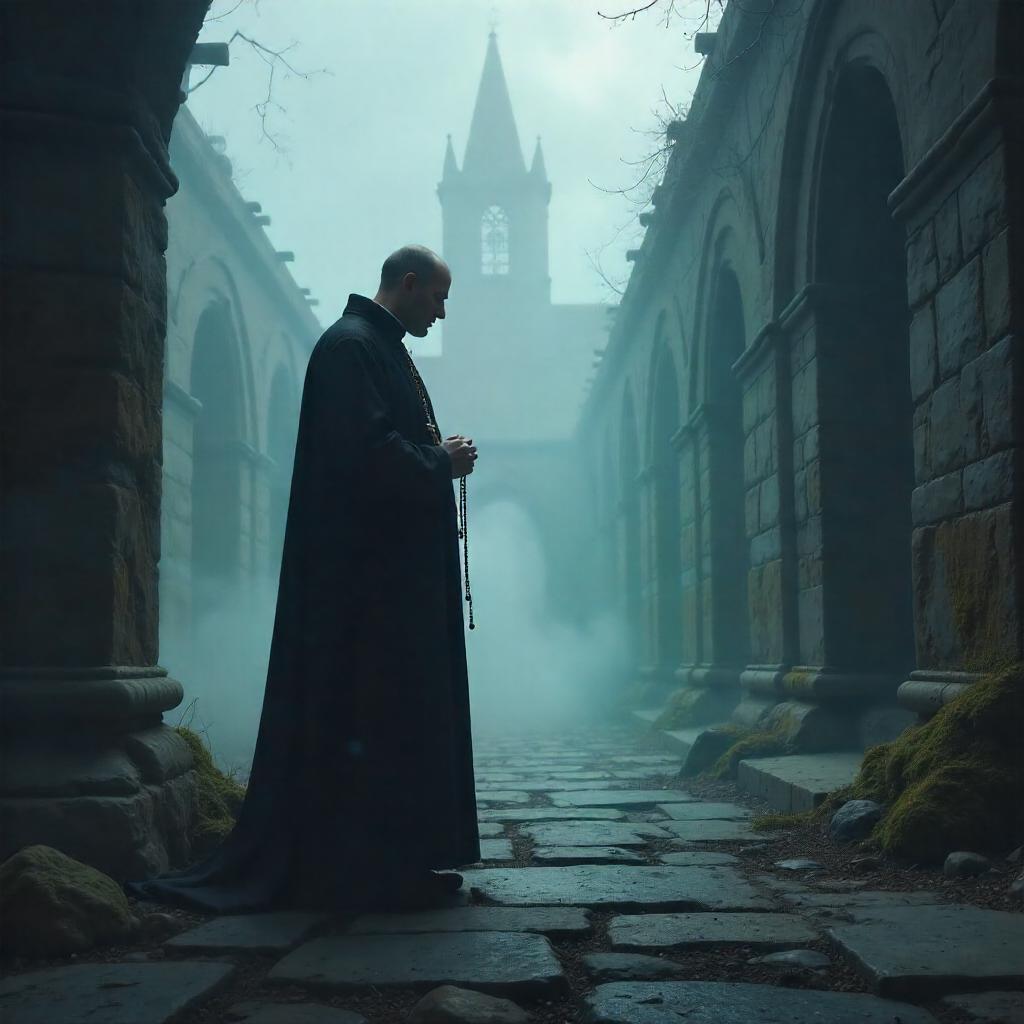 Dense Fog Priest in Digital Nightscape