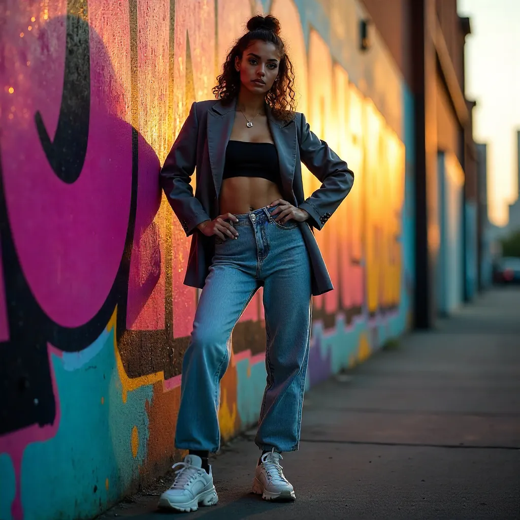 Confident Street Style Against Graffiti Wall