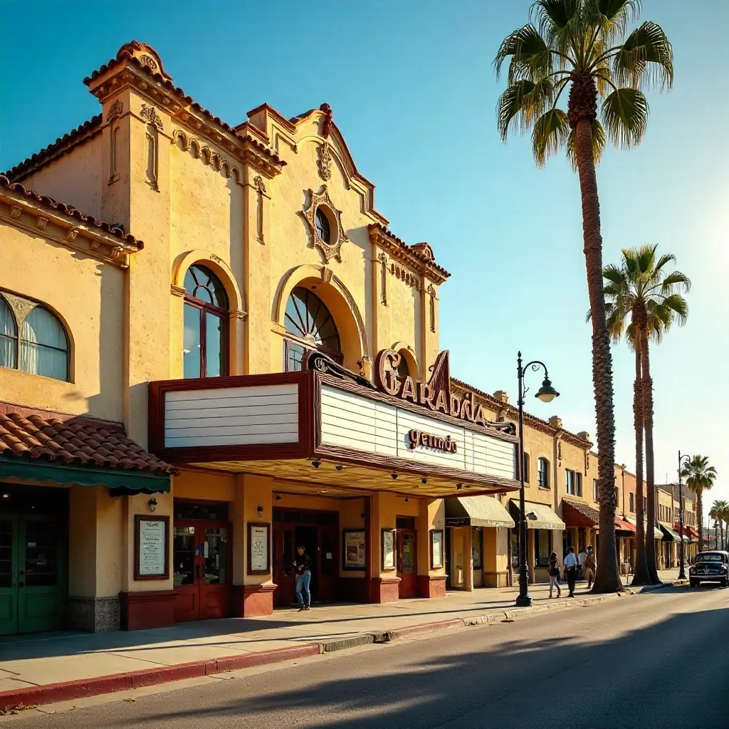 Sunny Vintage Granada Theatre Facade in Santa Barbara