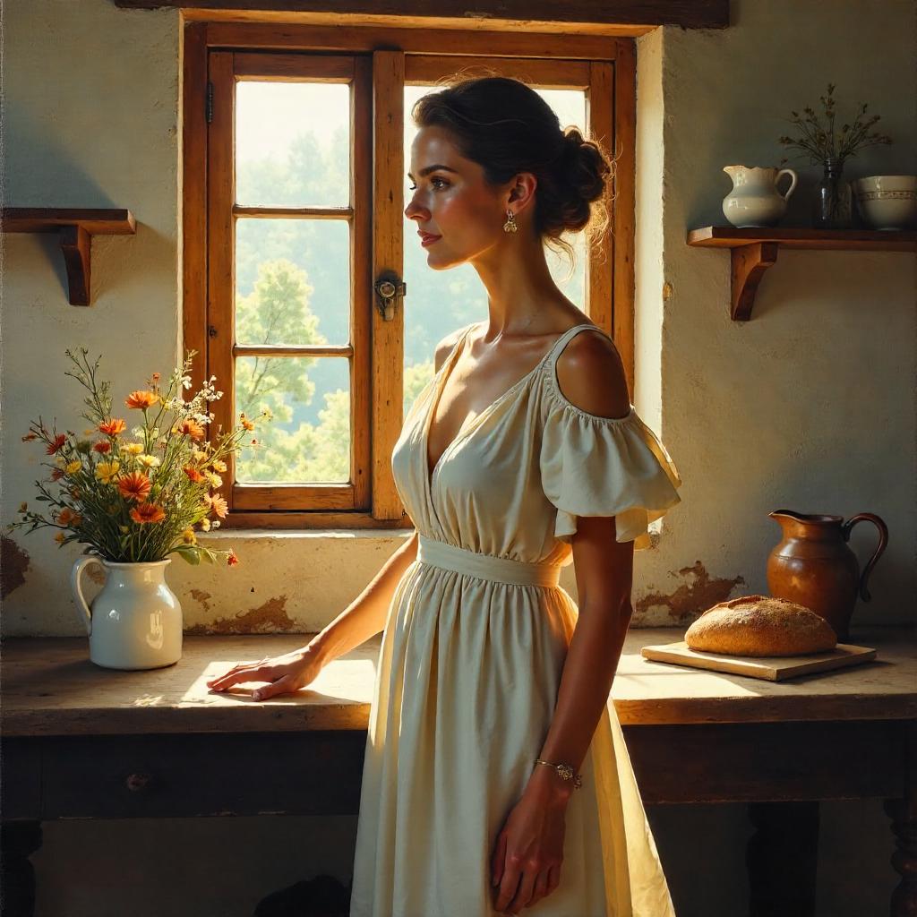 Sunlit Farmhouse Portrait of a Woman