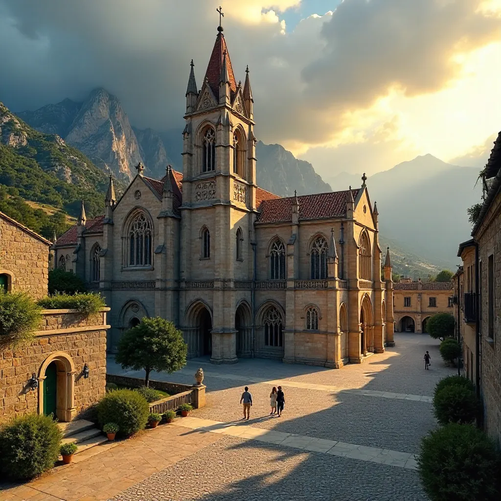 Gothic Cathedral of Sóller with Tramuntana Backdrop