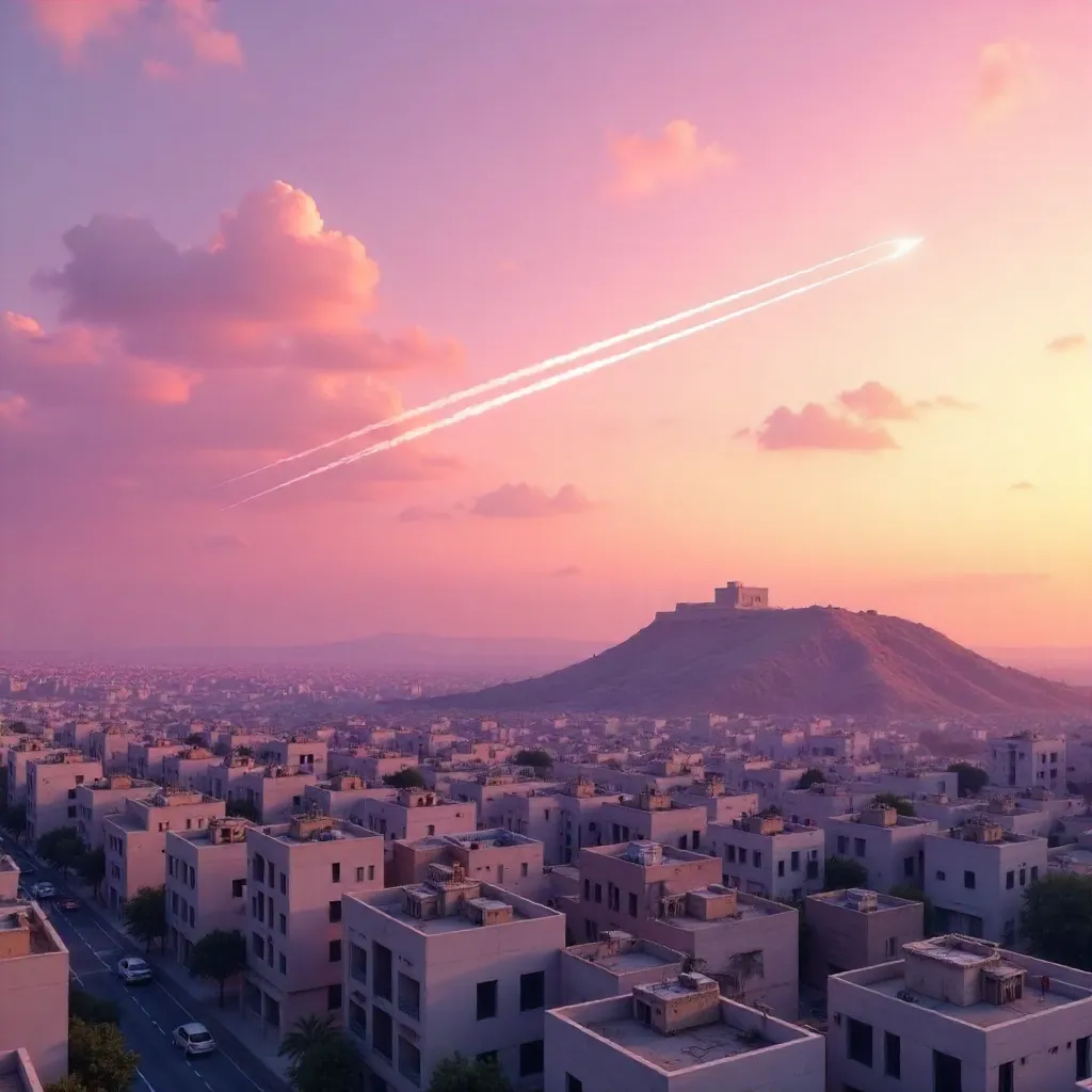 Pastel Sky over Amman with Jet Contrail