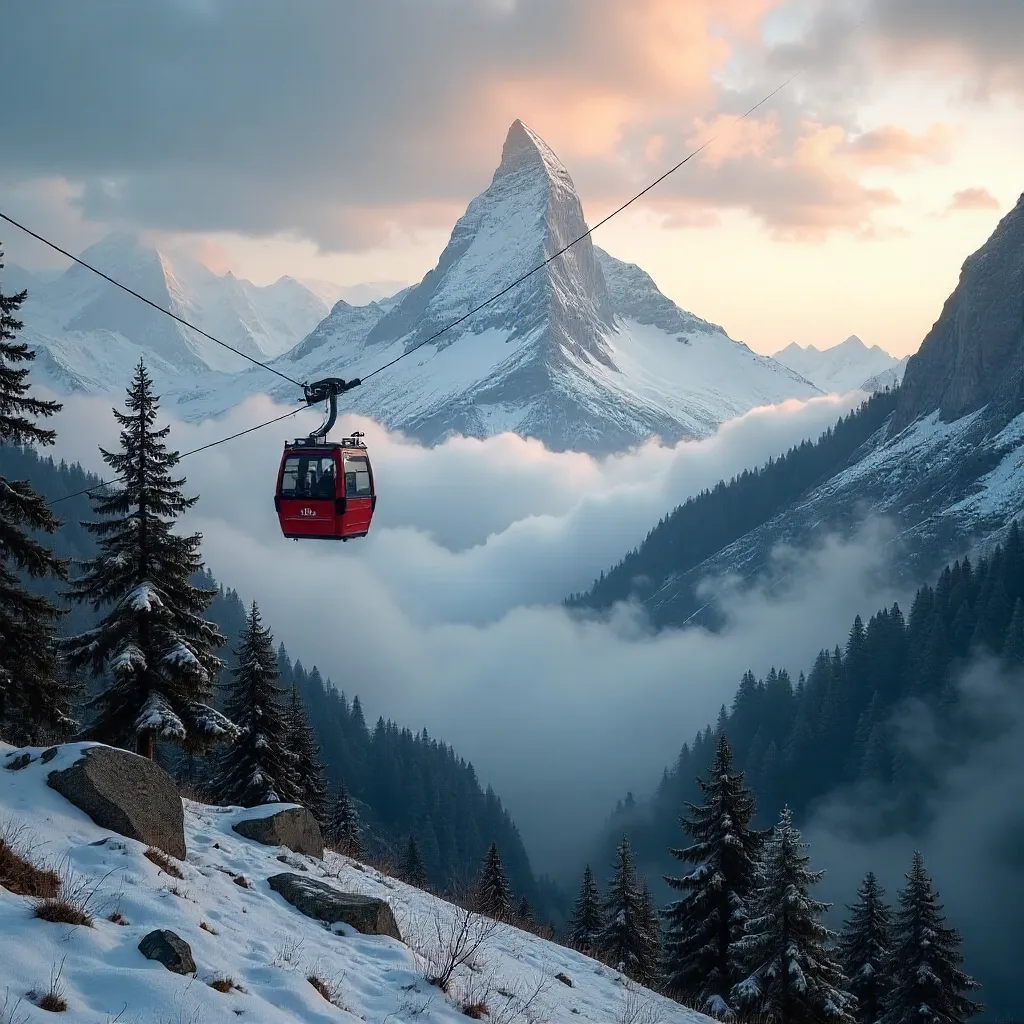 Foggy Zermatt: Cable Car Over Swiss Alps