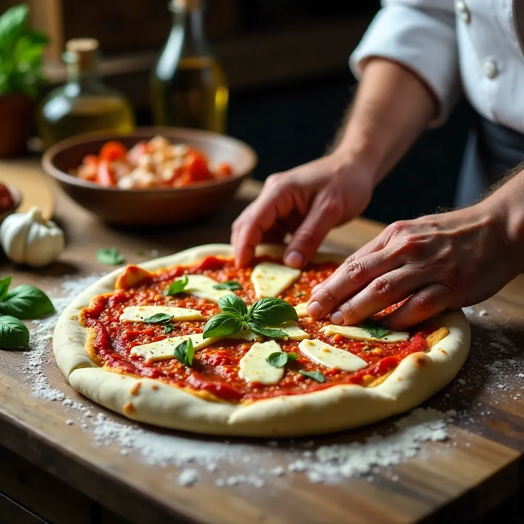 Fresh Pizza Dough with Sauce and Meat Toppings