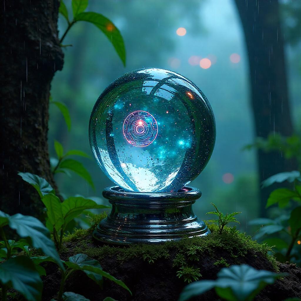 Neon Crystal Ball in Jungle Canopy