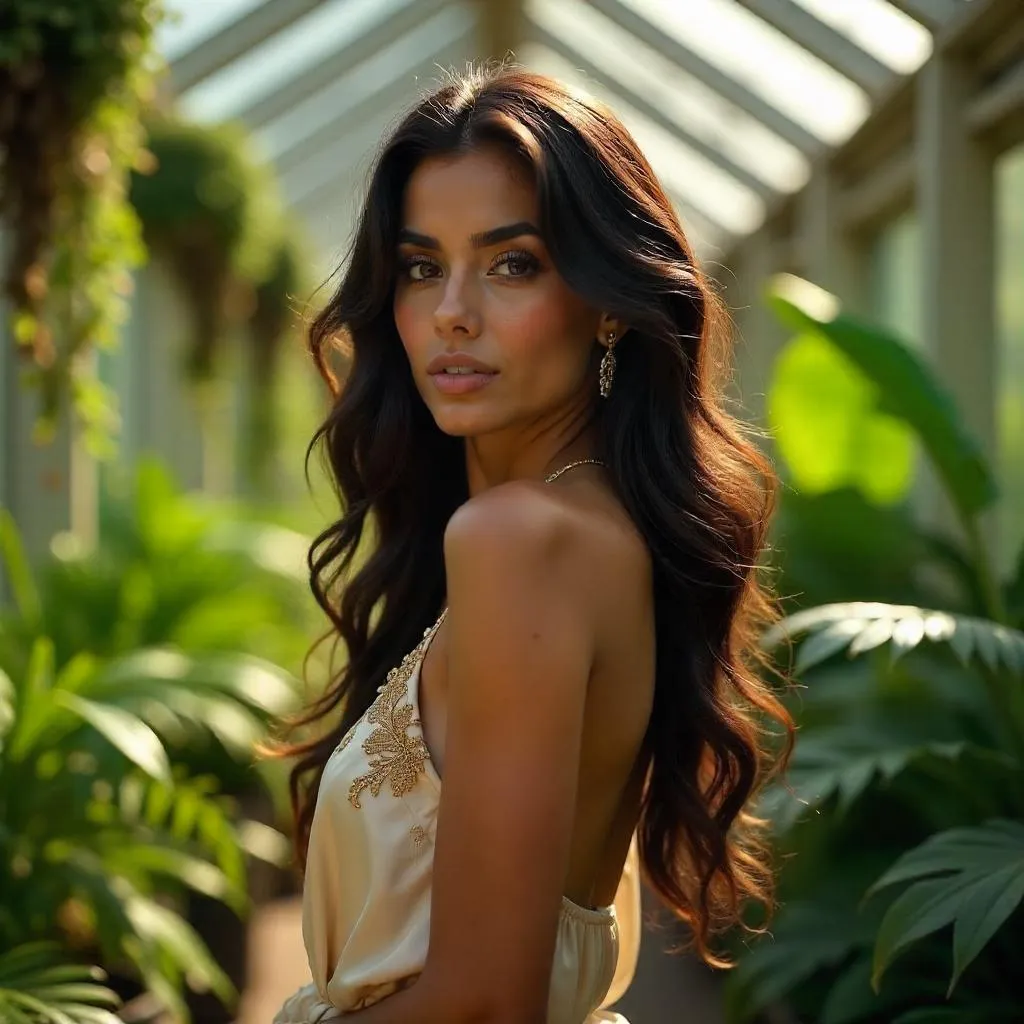 Sunlit Conservatory Portrait of a Middle Eastern Woman