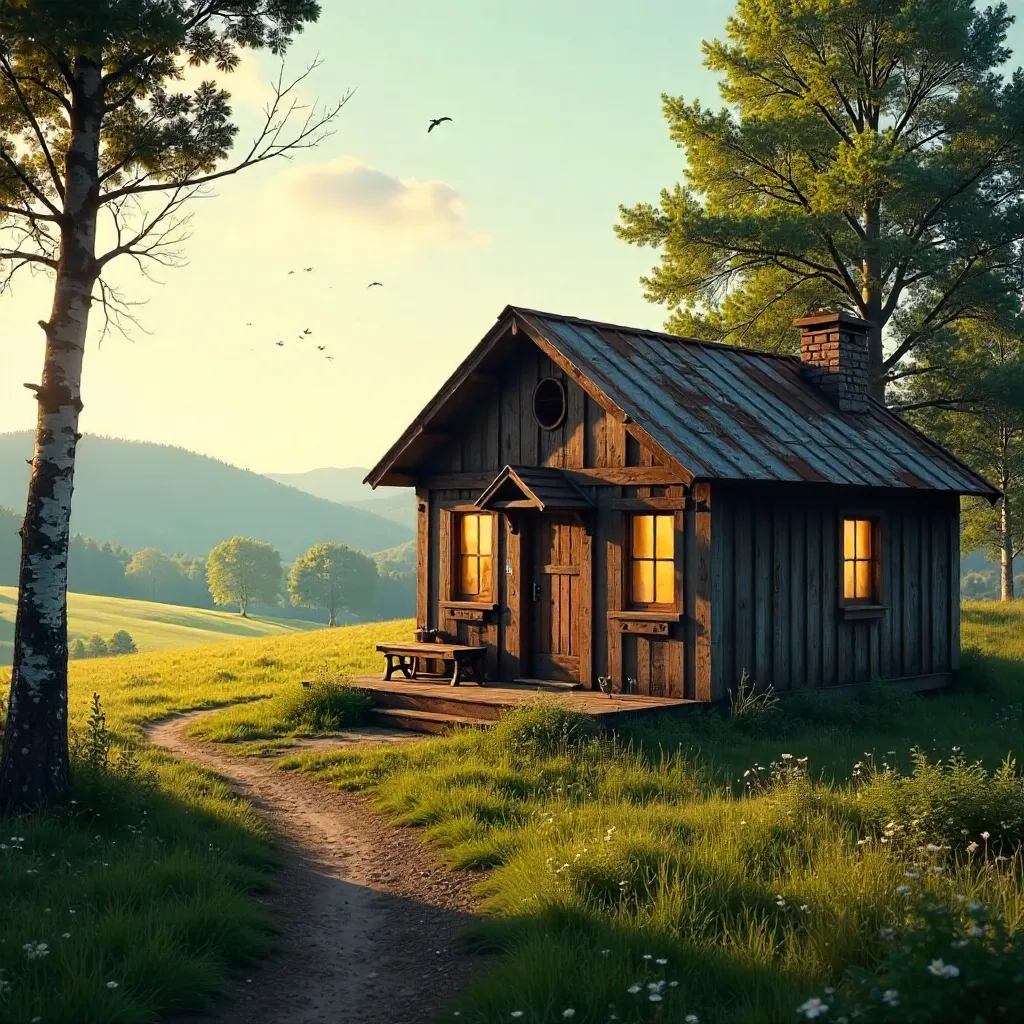 Charming Rustic Cabin in a Serene Rural Landscape