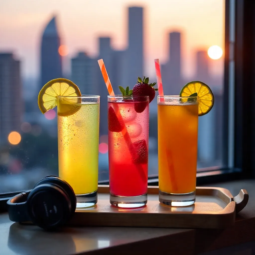 Three Summer Drinks by the Urban Skyline