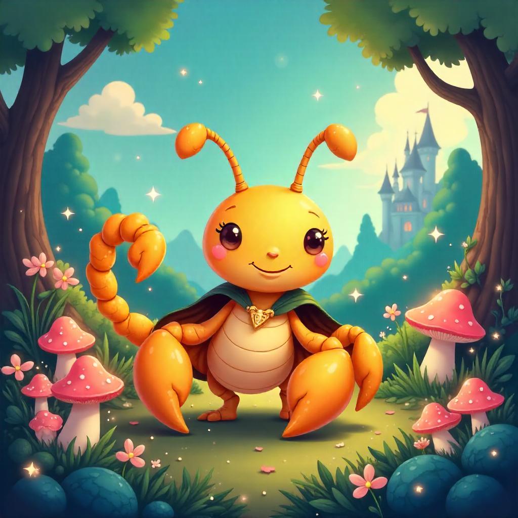 Whimsical Cartoon Scorpion in Fairy Wonderland