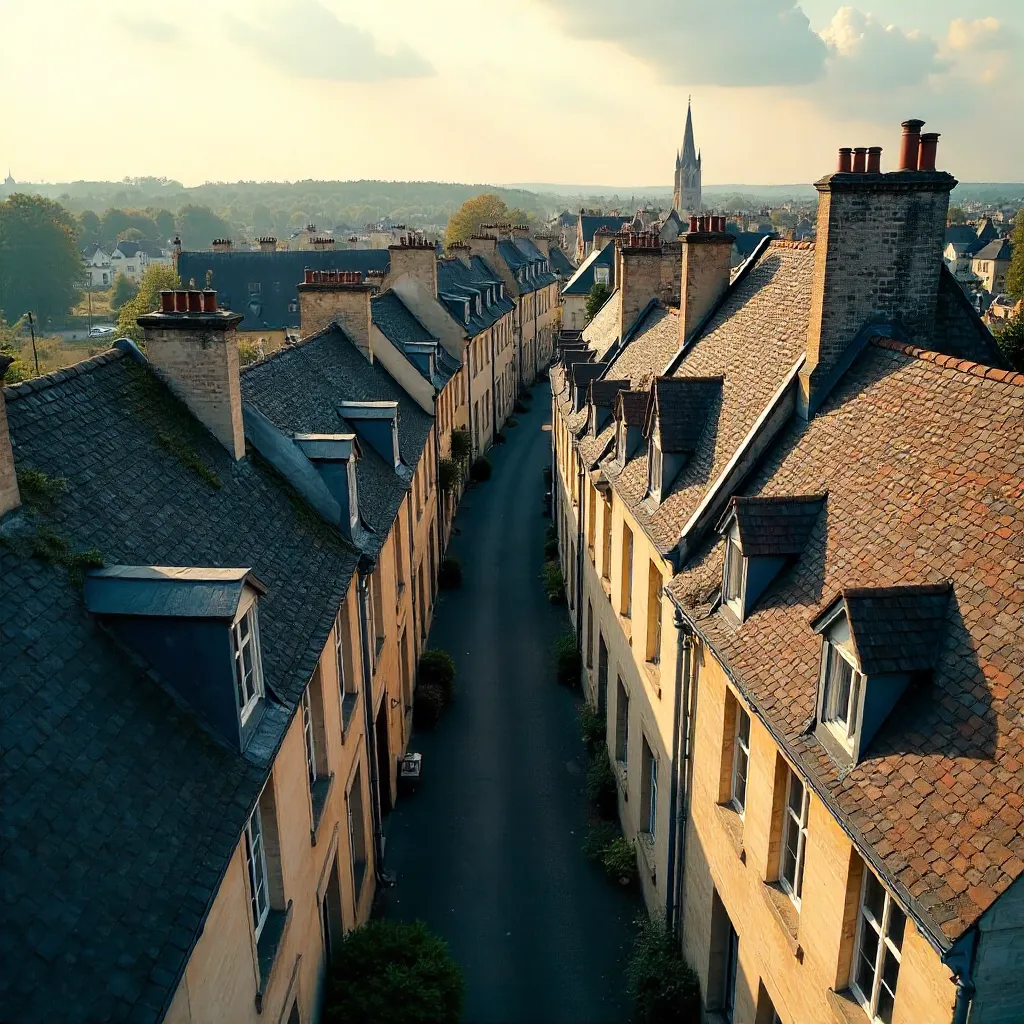 Aerial Caen Rooftops: Normandy's Historic Center