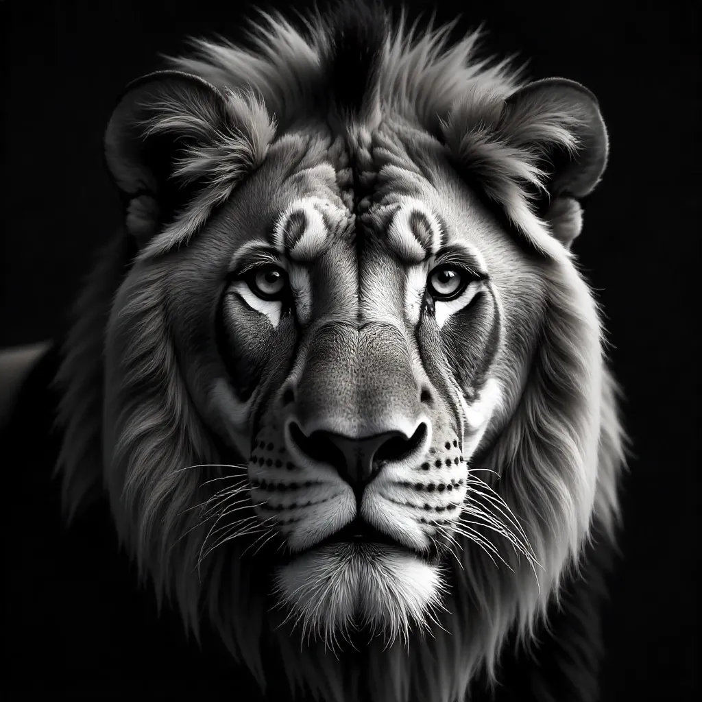 Regal Lion: Close-Up Black and White Portrait