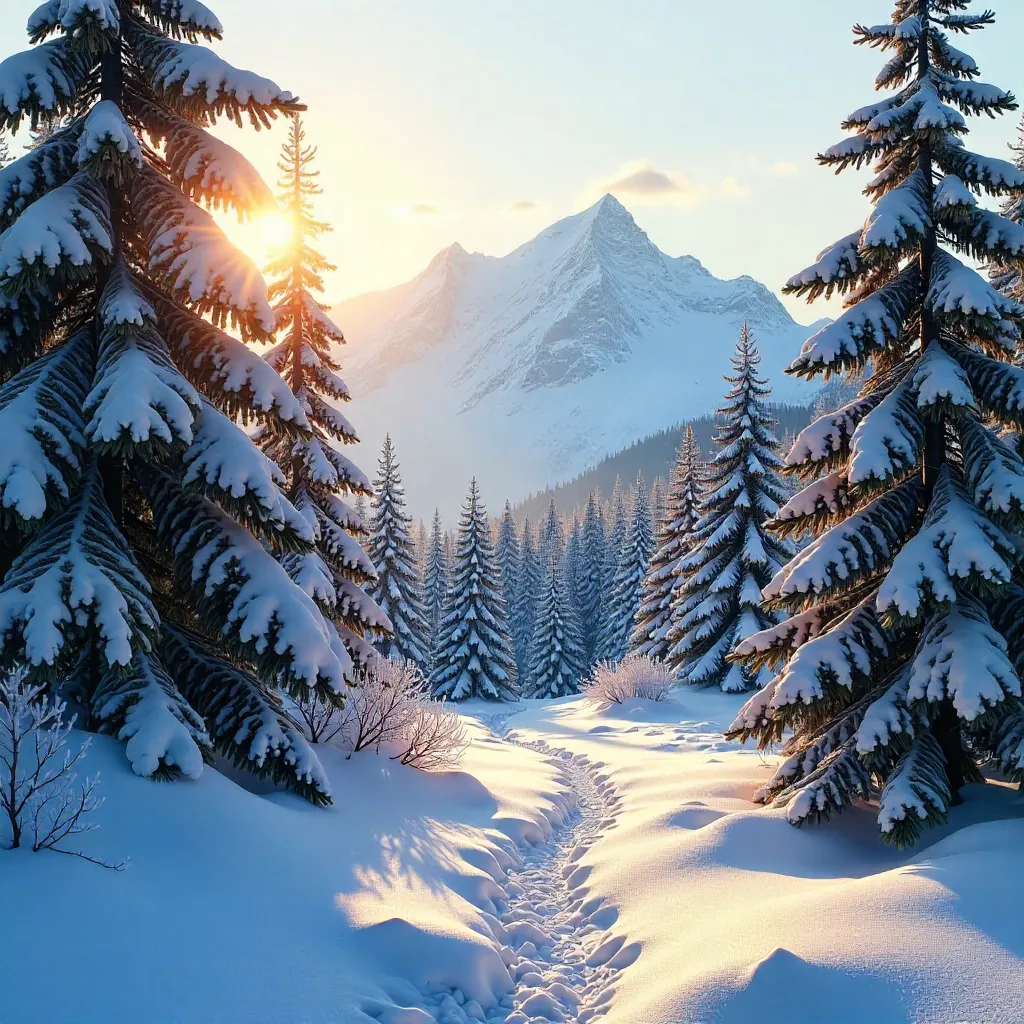 Sunlight Filtering Through Snowy Anchorage Forest