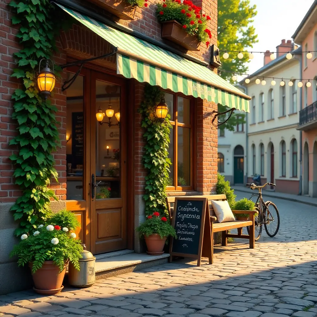 Cozy Ukrainian Café Entrance with Flowers
