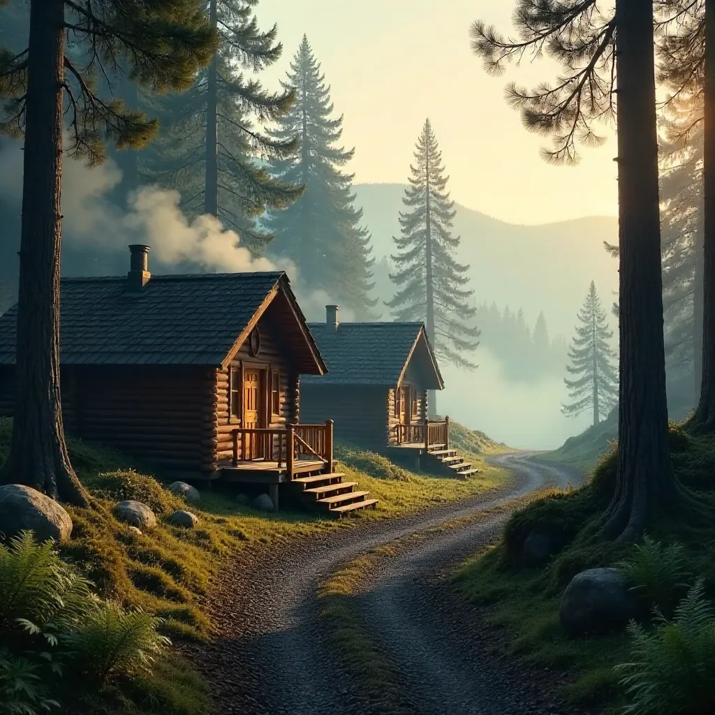 Misty Forest Cabins and Winding Trail