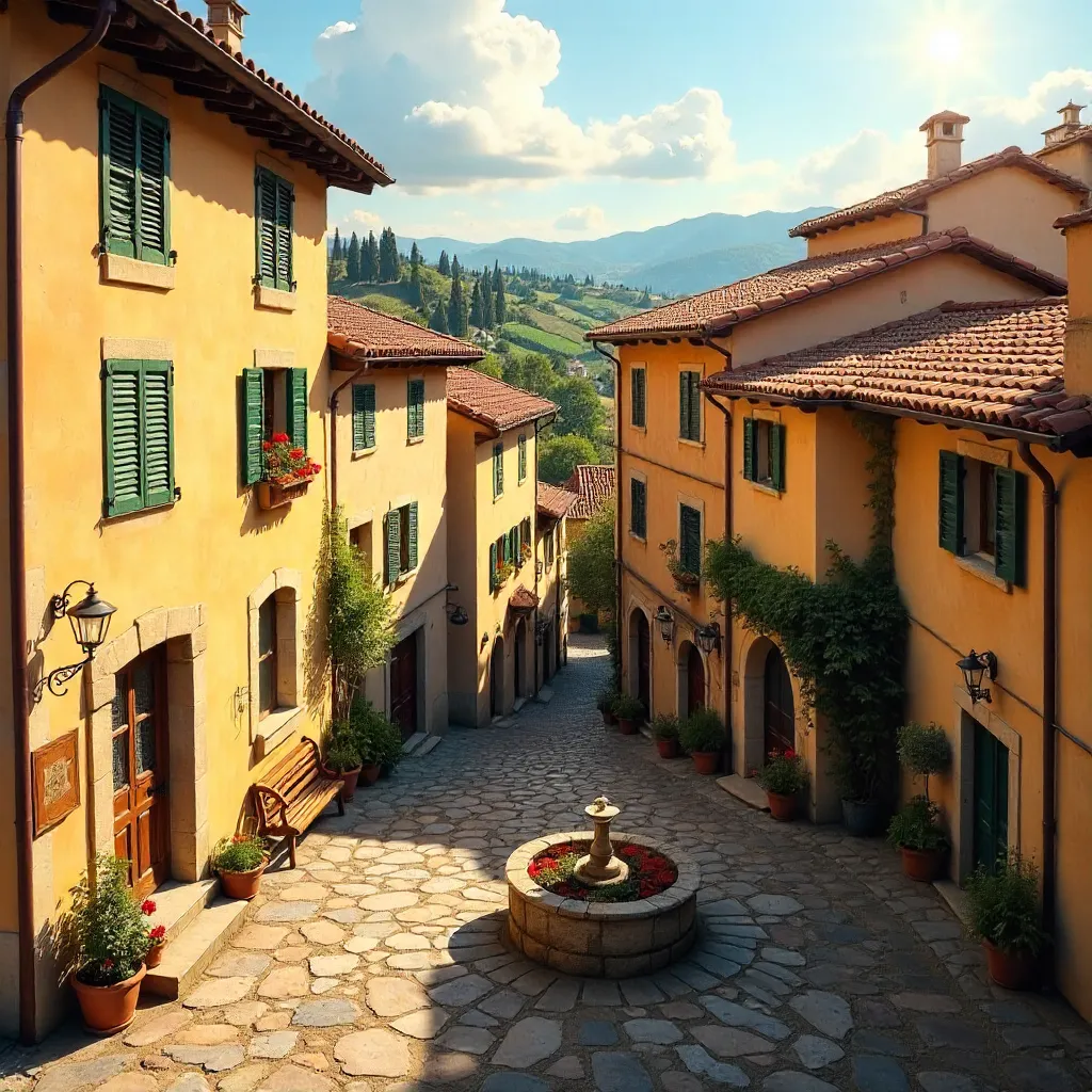 Terracotta Rooftops of a Tuscany Village at Golden Hour