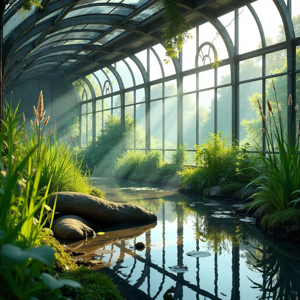 Photoreal Marsh Inside a Humid Glasshouse