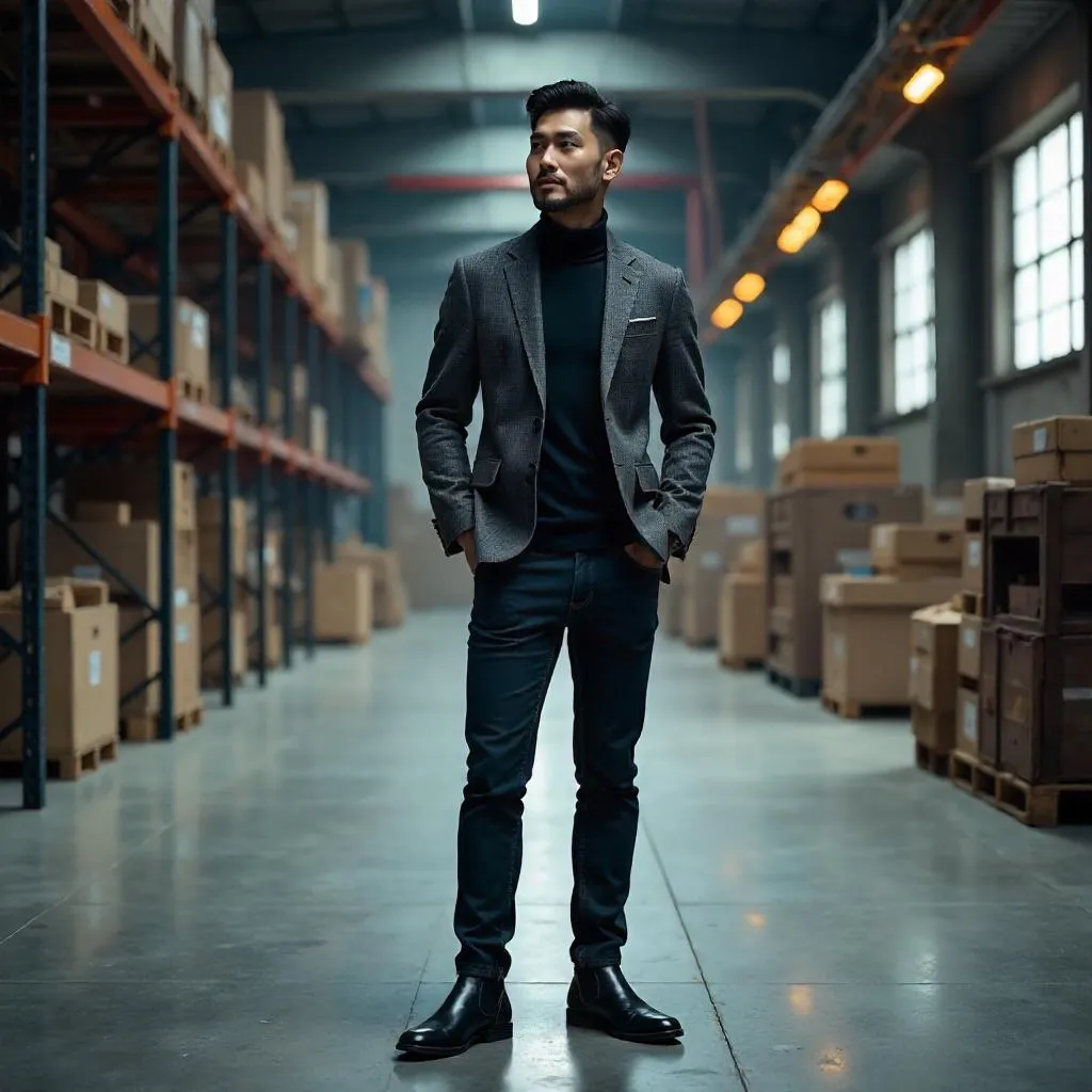 Stylish Asian Man in a Warehouse – 3D Render