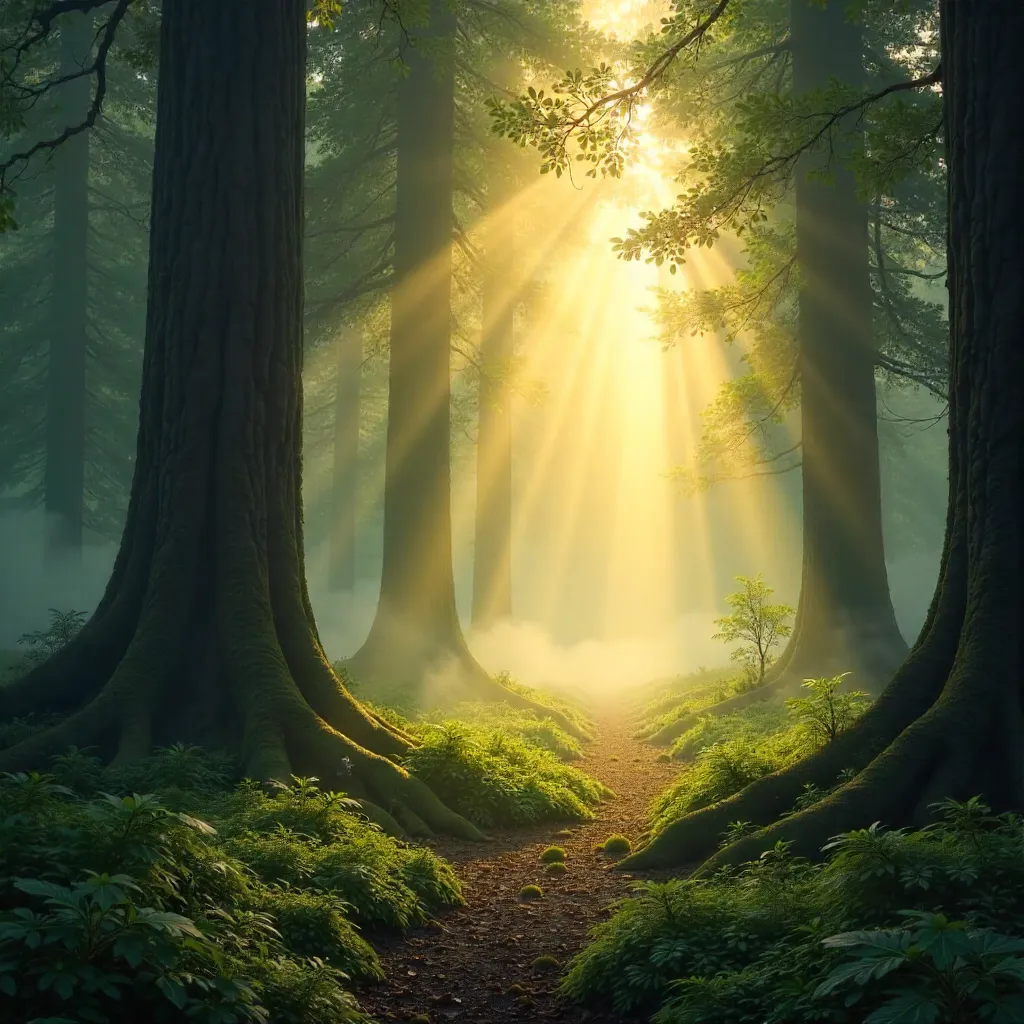 Sunlight Through Trees: A Mystical Forest Ambience