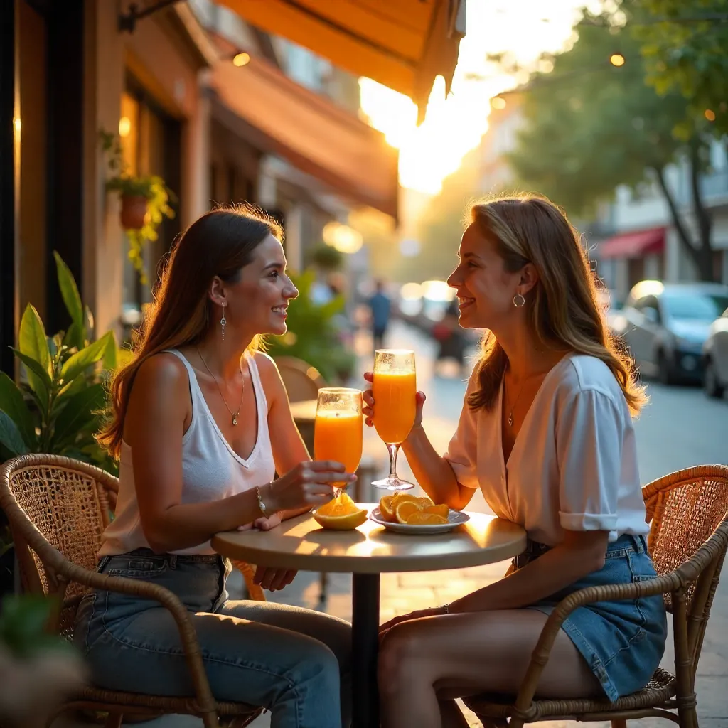Chic Outdoor Café Moment: Fresh Orange Juice