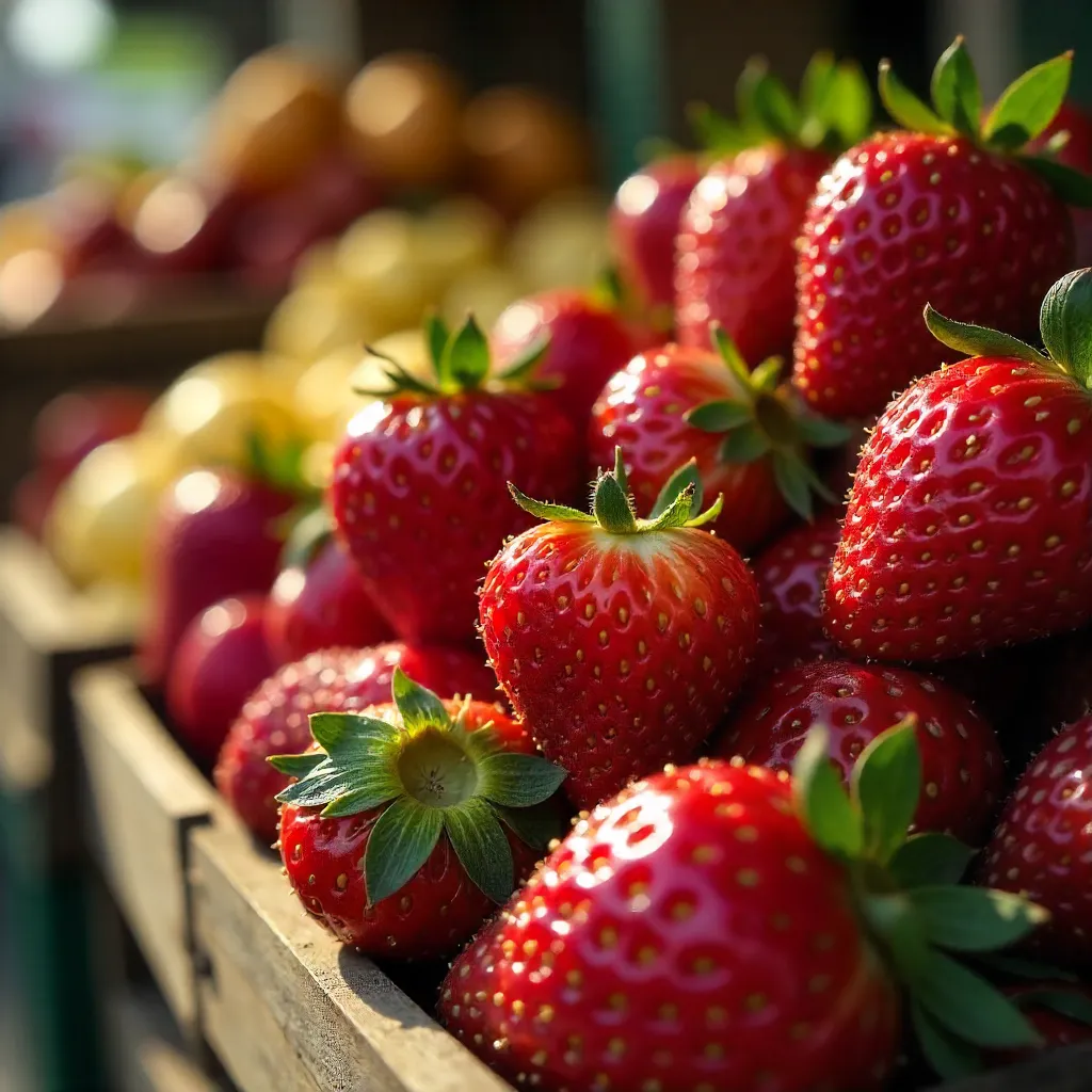 Vibrant Market Close-Up: Fresh Strawberries