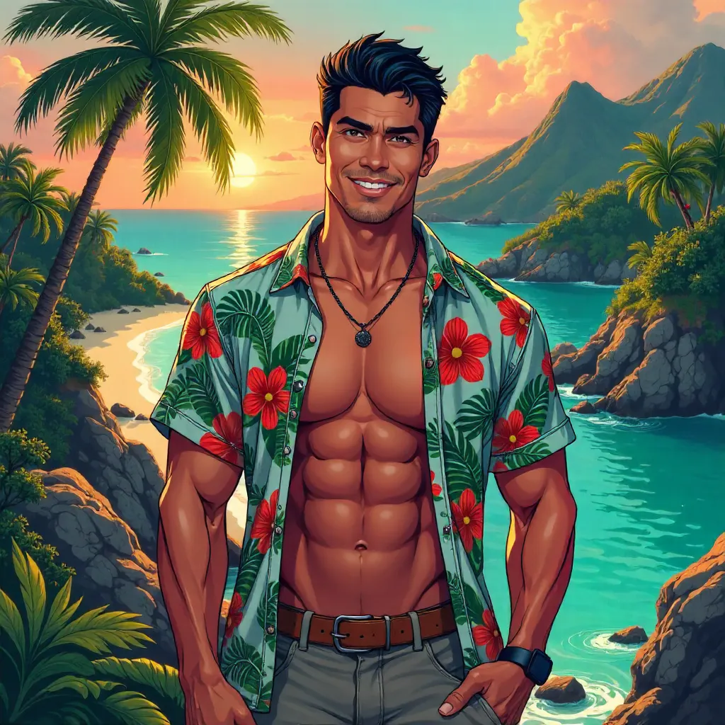 Latino Strongman in a Tropical Anime Paradise