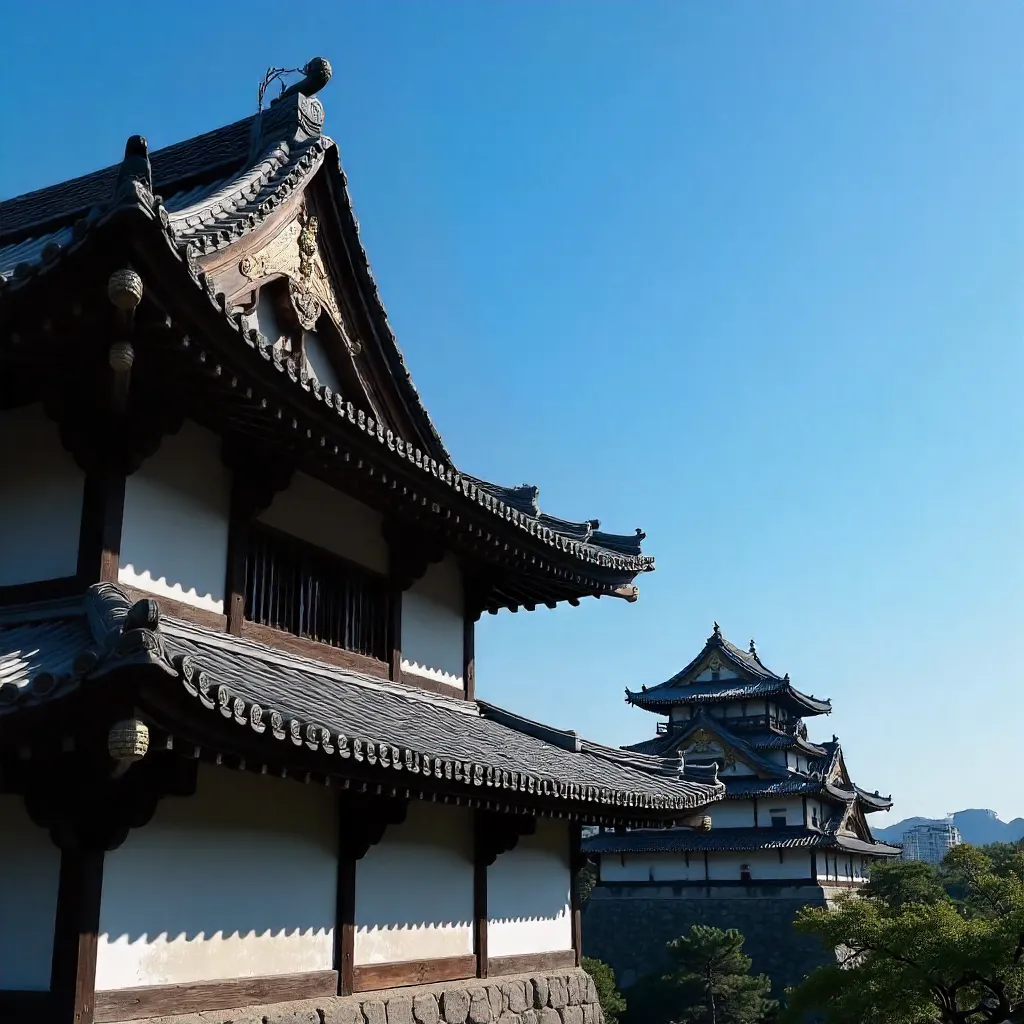 Low-angle View of a Traditional Japanese Castle Roof