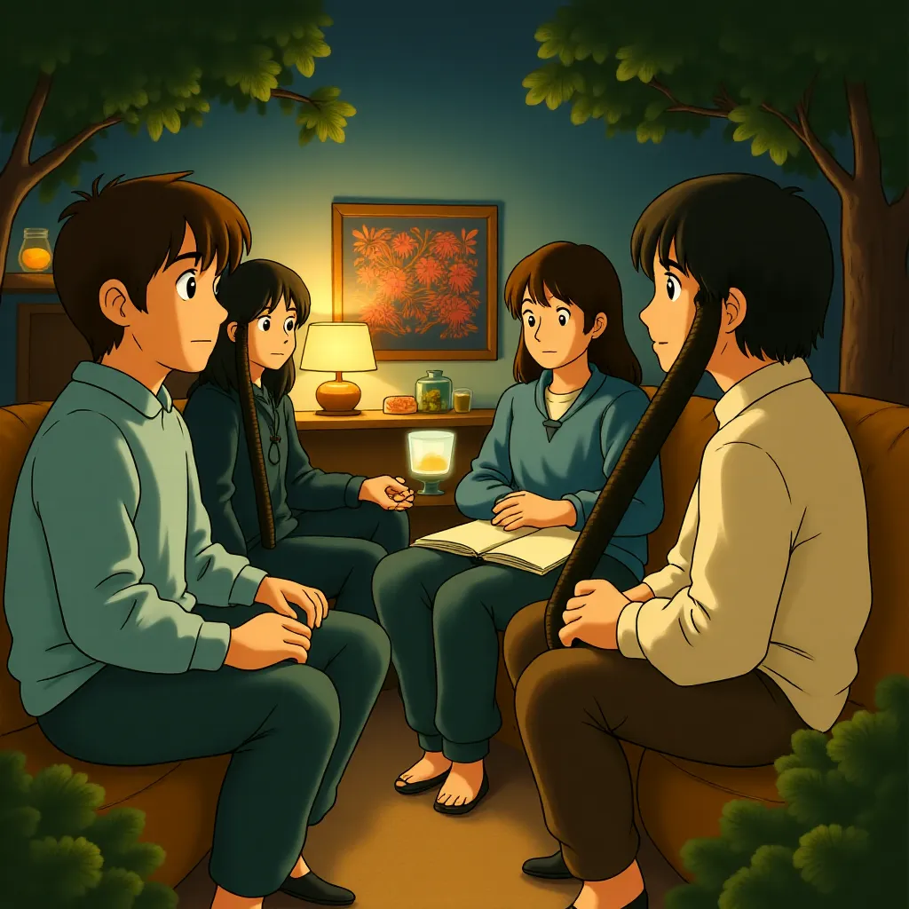 Lin Shaye, Rose Byrne, Patrick Wilson, and Leigh Whannell in Insidious (2010) - Anime style