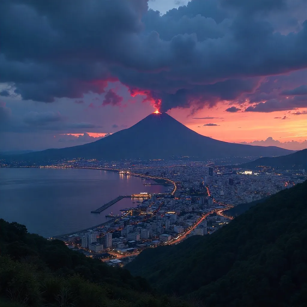 Dramatic Kagoshima Cityscape with Sakurajima