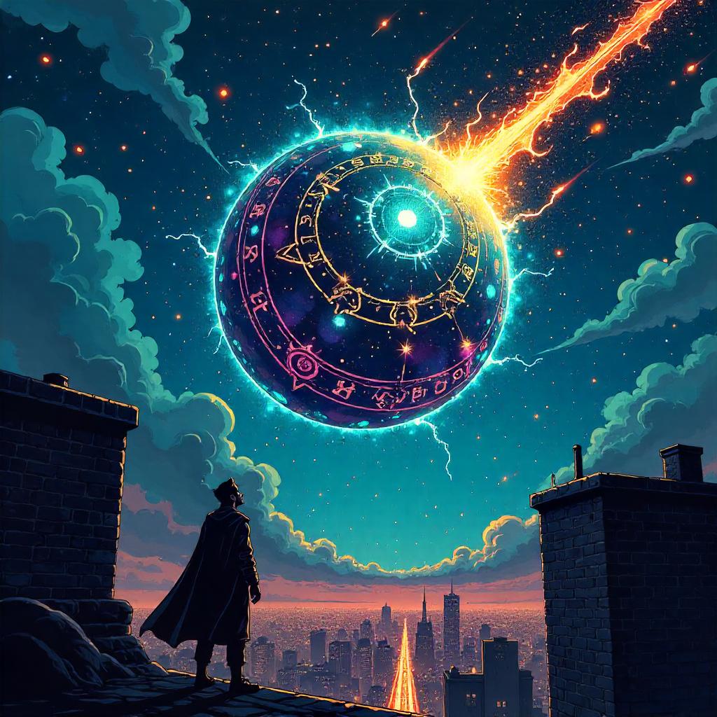 Cosmic Orb in a Meteor Shower - Comic Style