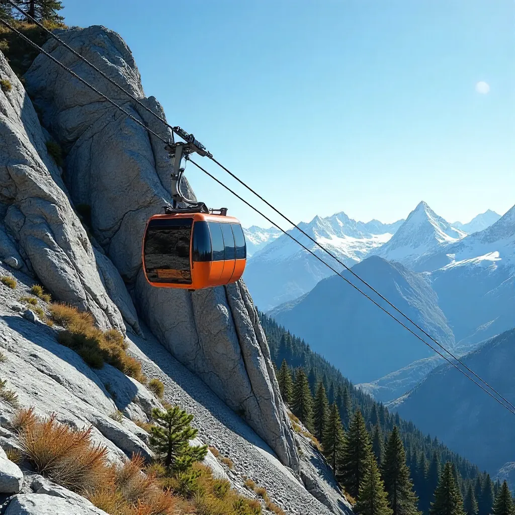Descending Cable Car Over Rocky Alpine Slopes