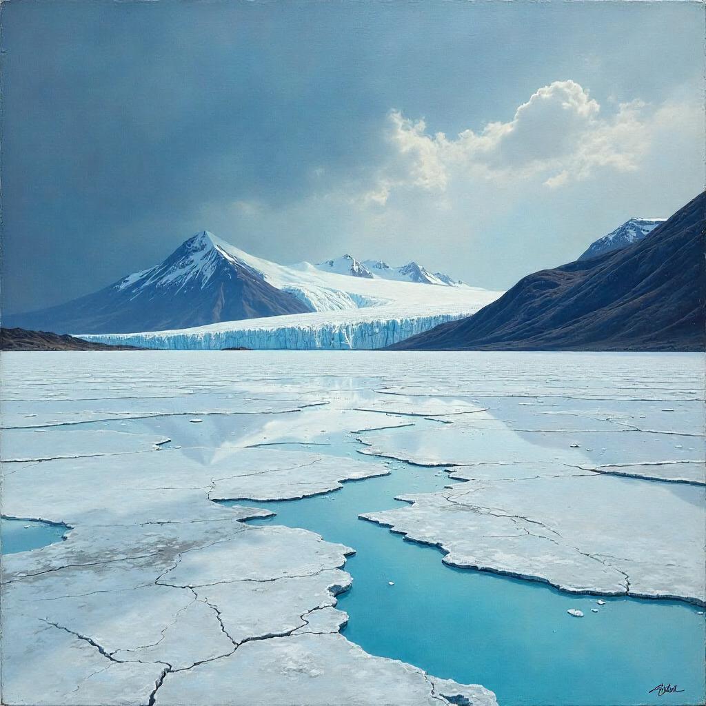 Glacier on a Salt Flat in Oil Painting