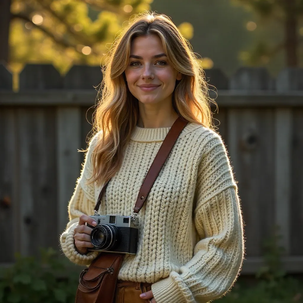 Cozy Sweater Portrait in Rustic Outdoor Light