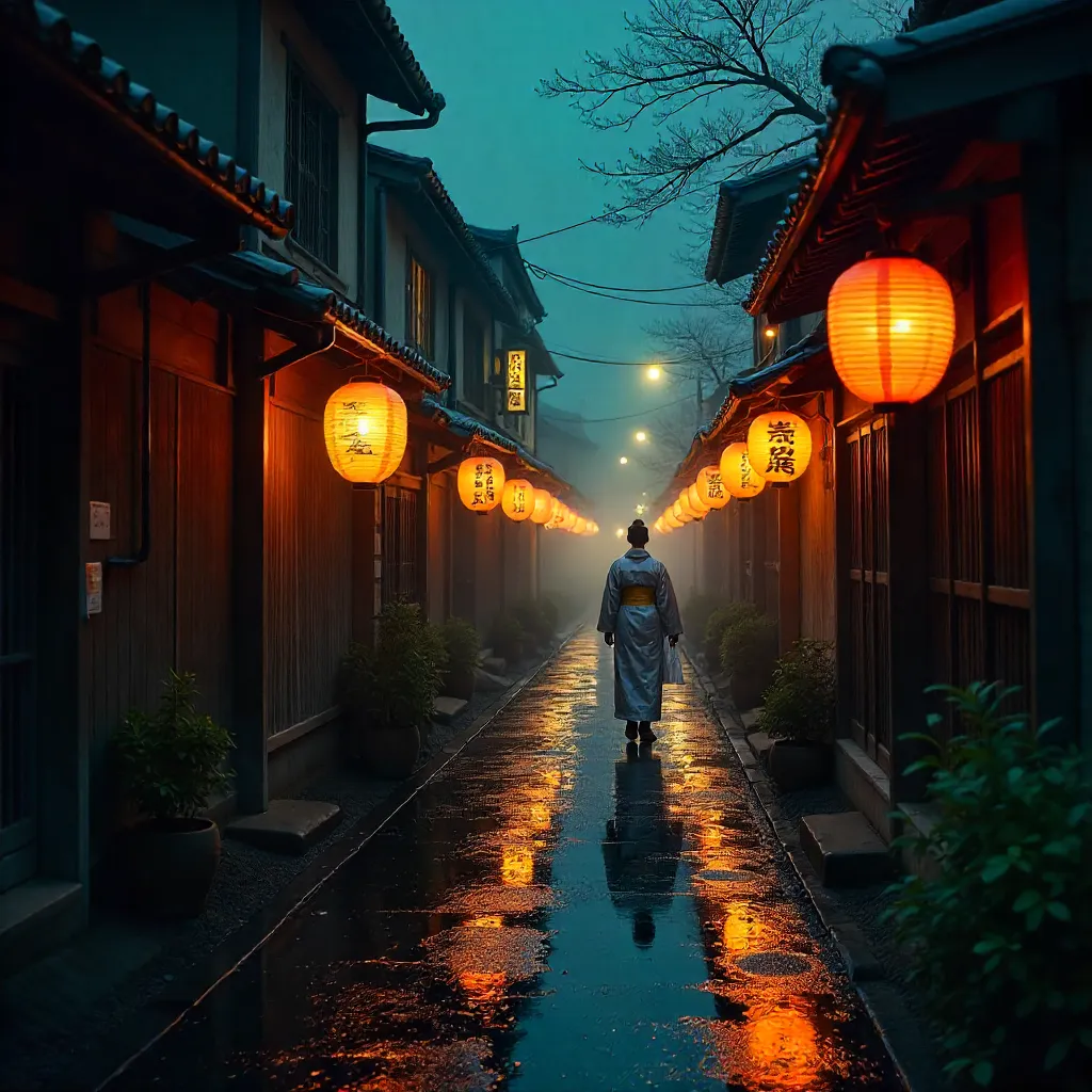 Ethereal Lantern Glow Over Kyoto's Historic Quarter
