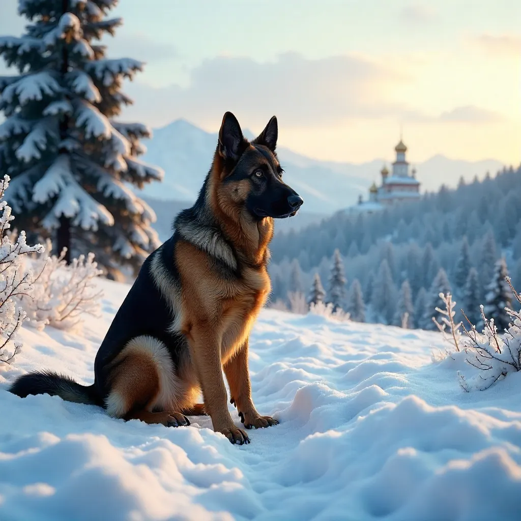 Majestic German Shepherd in a Ukrainian Winter Landscape