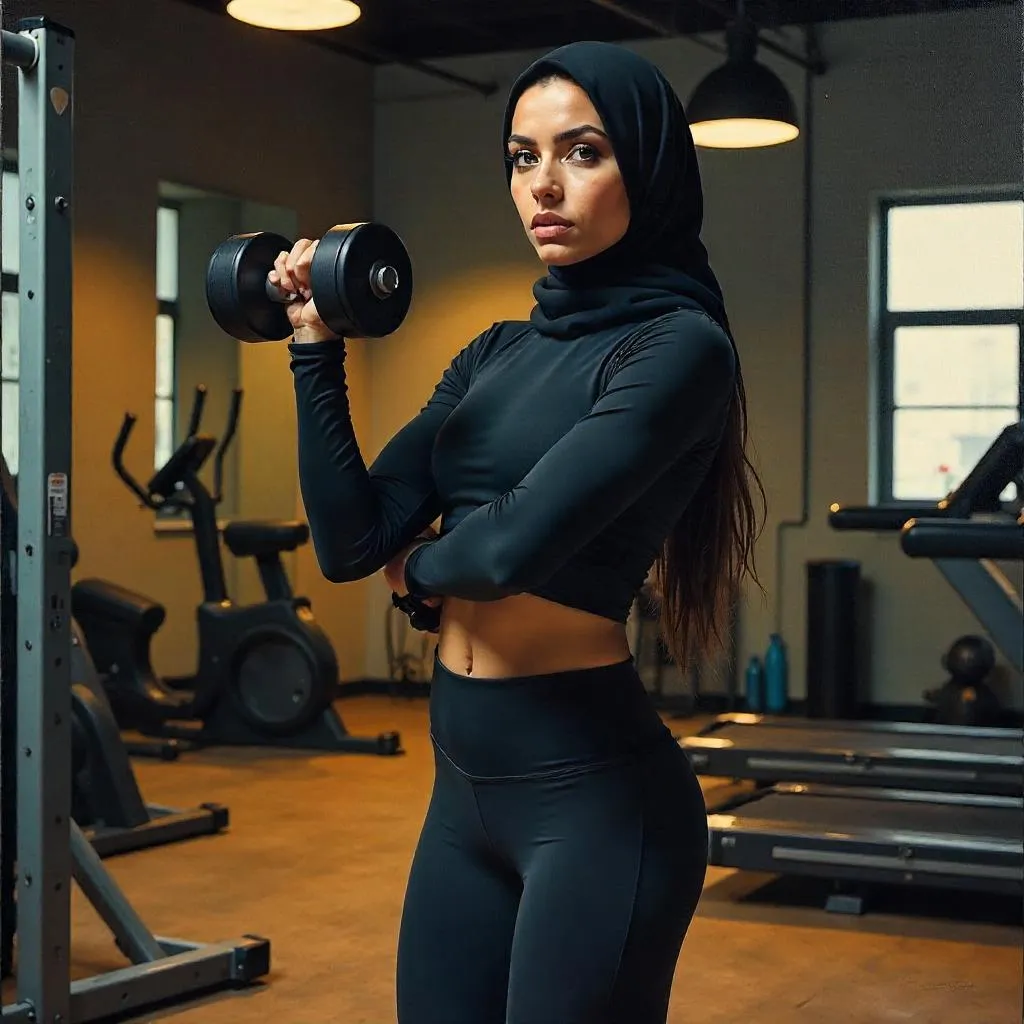 Oil Portrait of a Middle Eastern Woman in a Gym