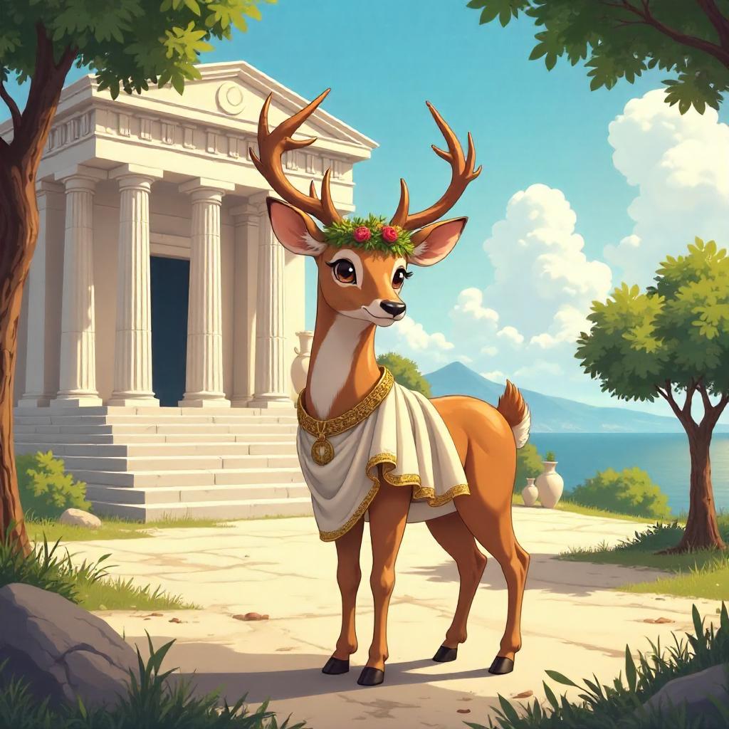 Anime Deer in Ancient Greek Splendor